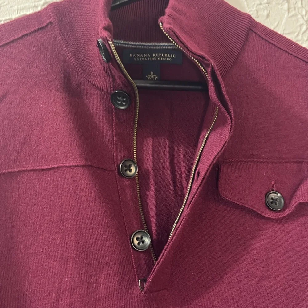 Banana Republic Button Zipper Mock Sweater Small 100% Merino Extra Fine Wool